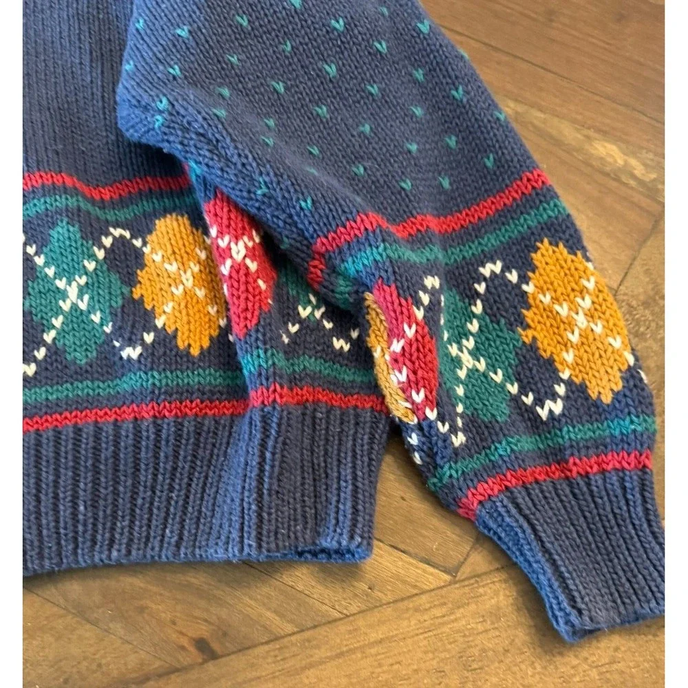 Vintage‎ 62 East Women Cardigan Sweater Size L Blue Preppy Red Accent - Picture 5 of 5